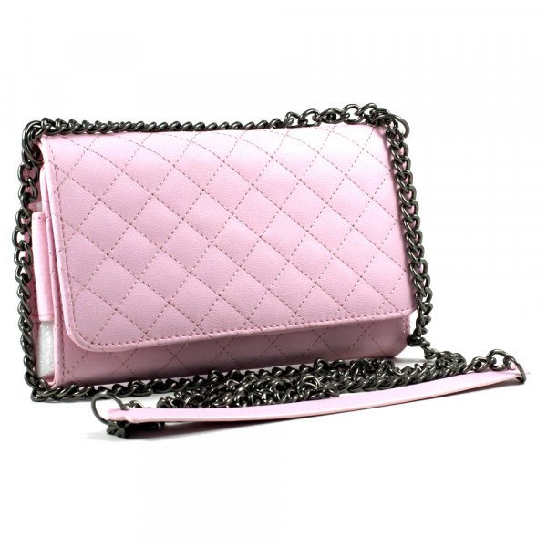 Wholesale Note 4, 3 Universal Quilted Flip Leather Wallet Case w Long Chain (Pink)